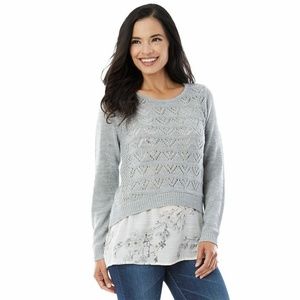 AB Studio Mock-Layer Gray Sweater | Pointelle
